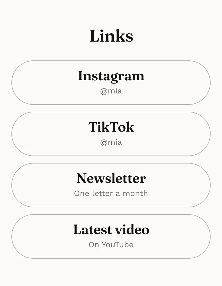 A links section on a UniPage page