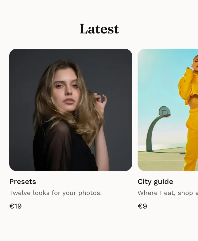 Products and services on an example page