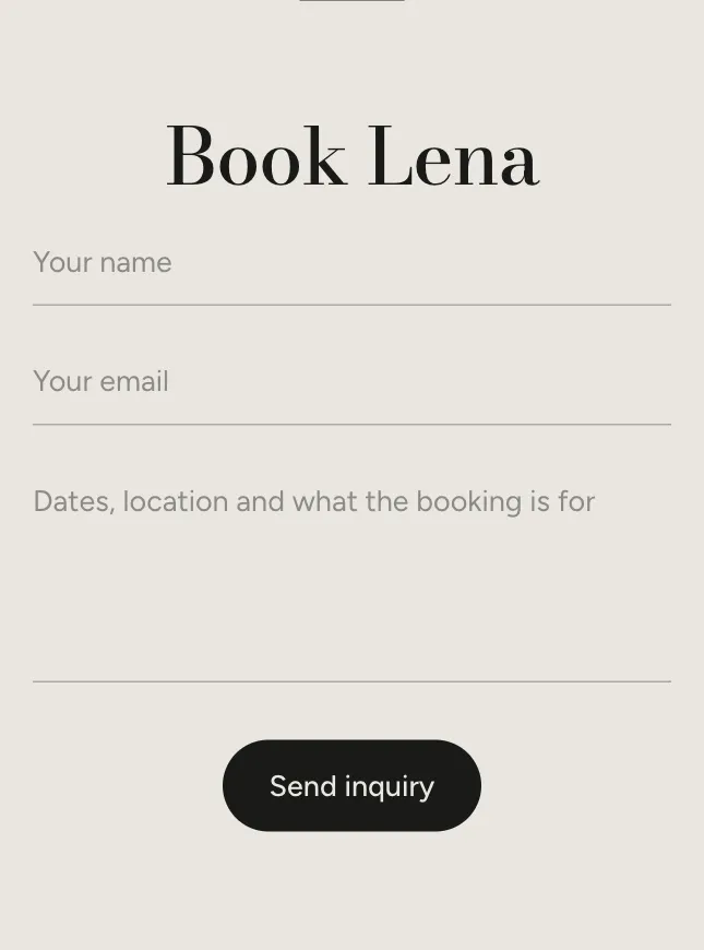 Booking form on an example page