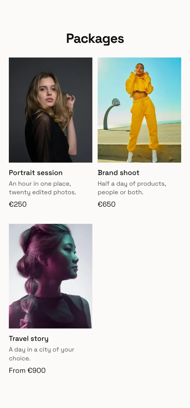 Packages on an example page